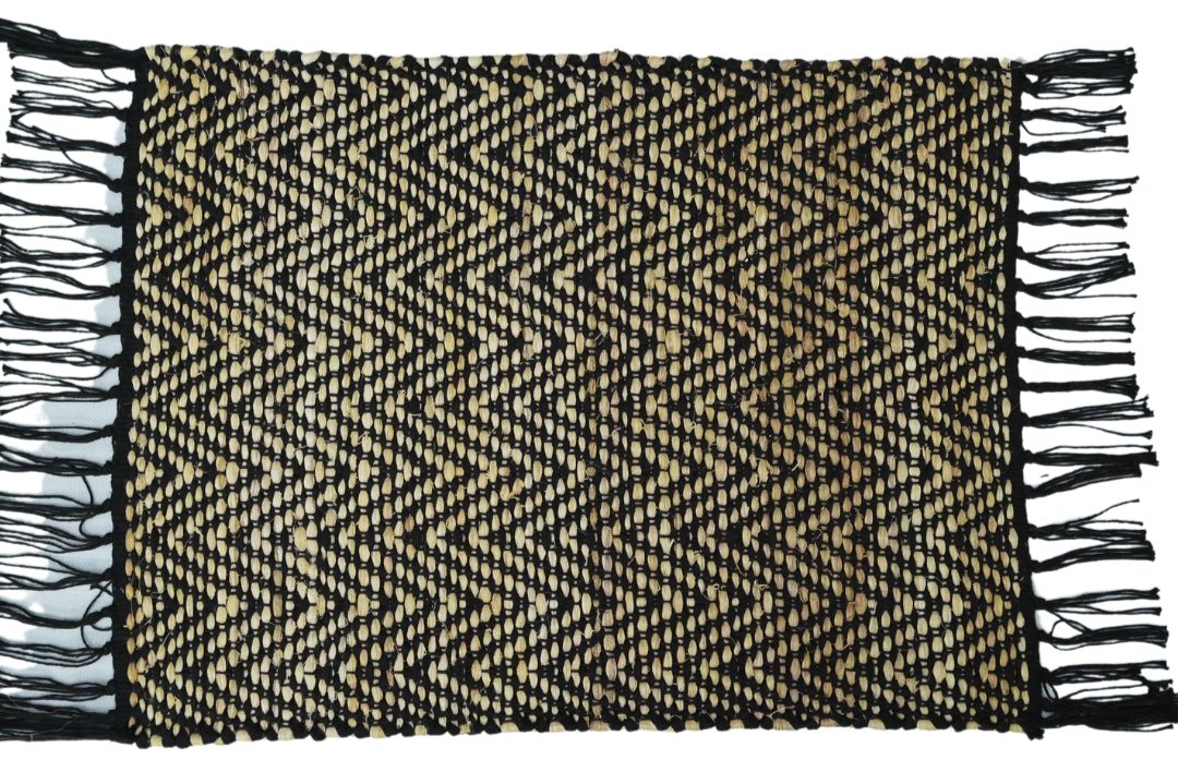 Banana Fiber Table Runner (Black), Handmade table runner, 33x48 inch, Oriental Table Runner, Kitchen Table Runner, Home Decor, Table Runner with Tassels Hand Woven Banana-Cotton Table Runnerd