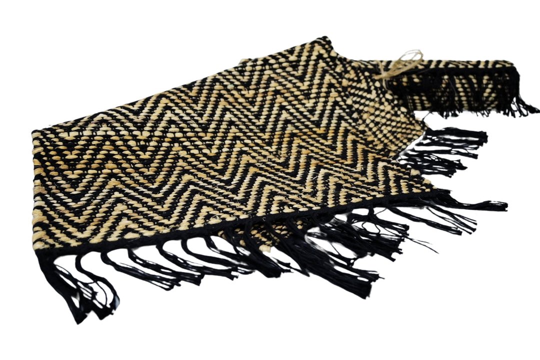 Banana Fiber Table Runner (Black), Handmade table runner, 33x48 inch, Oriental Table Runner, Kitchen Table Runner, Home Decor, Table Runner with Tassels Hand Woven Banana-Cotton Table Runnerd