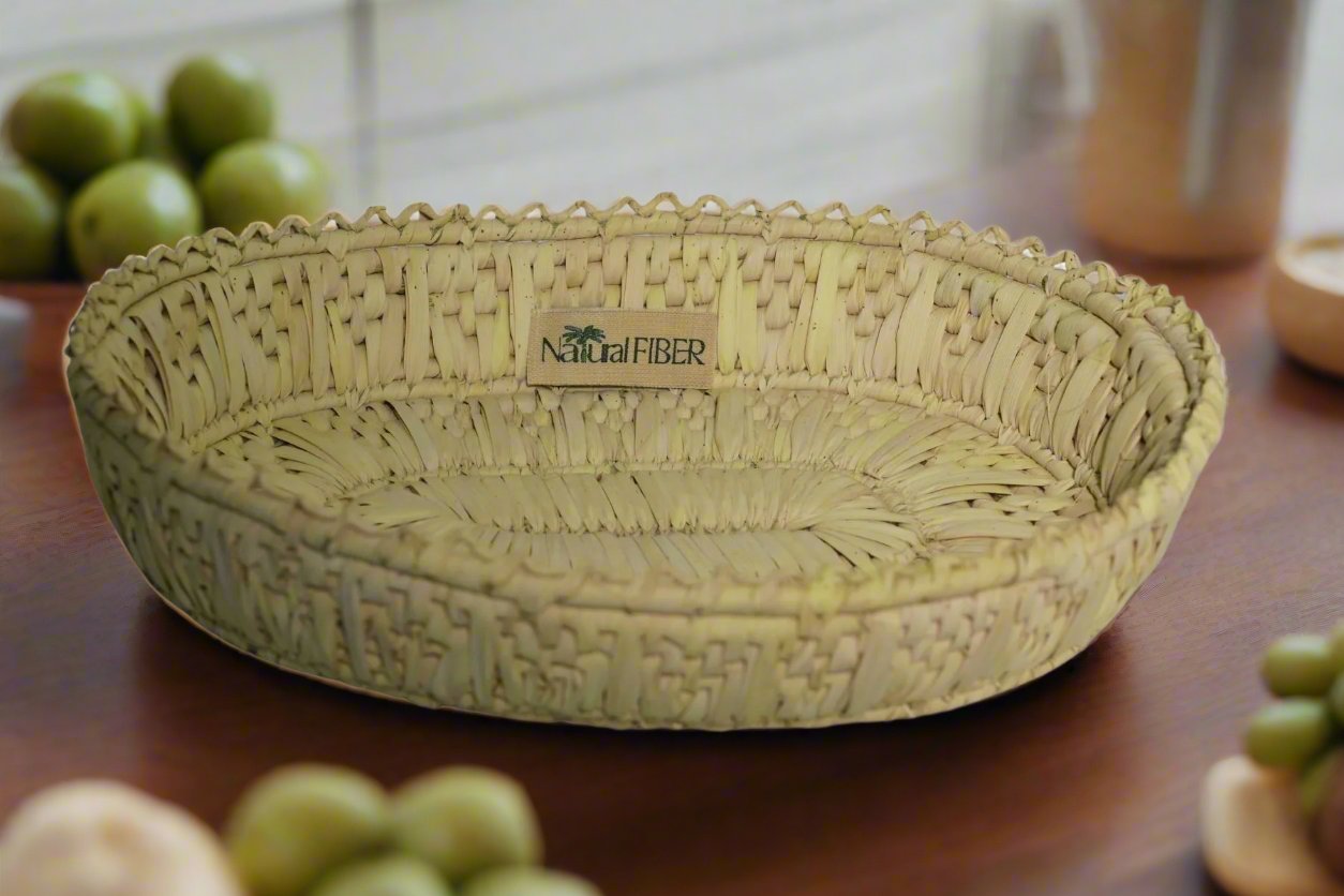 Date Fiber Round Plate, Date Fiber Oval Plate, Wall basket, decorative plate, fruit basket, Pakistani Art,