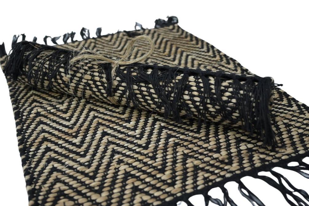 Banana Fiber Table Runner (Black), Handmade table runner, 33x48 inch, Oriental Table Runner, Kitchen Table Runner, Home Decor, Table Runner with Tassels Hand Woven Banana-Cotton Table Runnerd