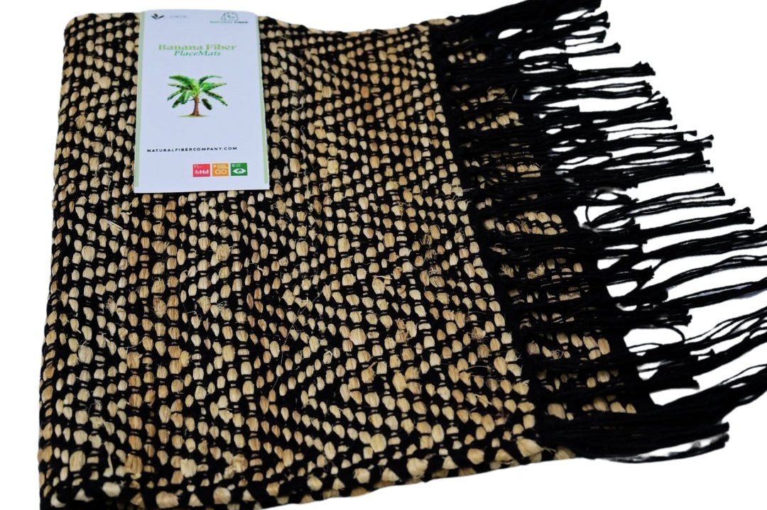 Banana Fiber Table Runner (Black), Handmade table runner, 33x48 inch, Oriental Table Runner, Kitchen Table Runner, Home Decor, Table Runner with Tassels Hand Woven Banana-Cotton Table Runnerd