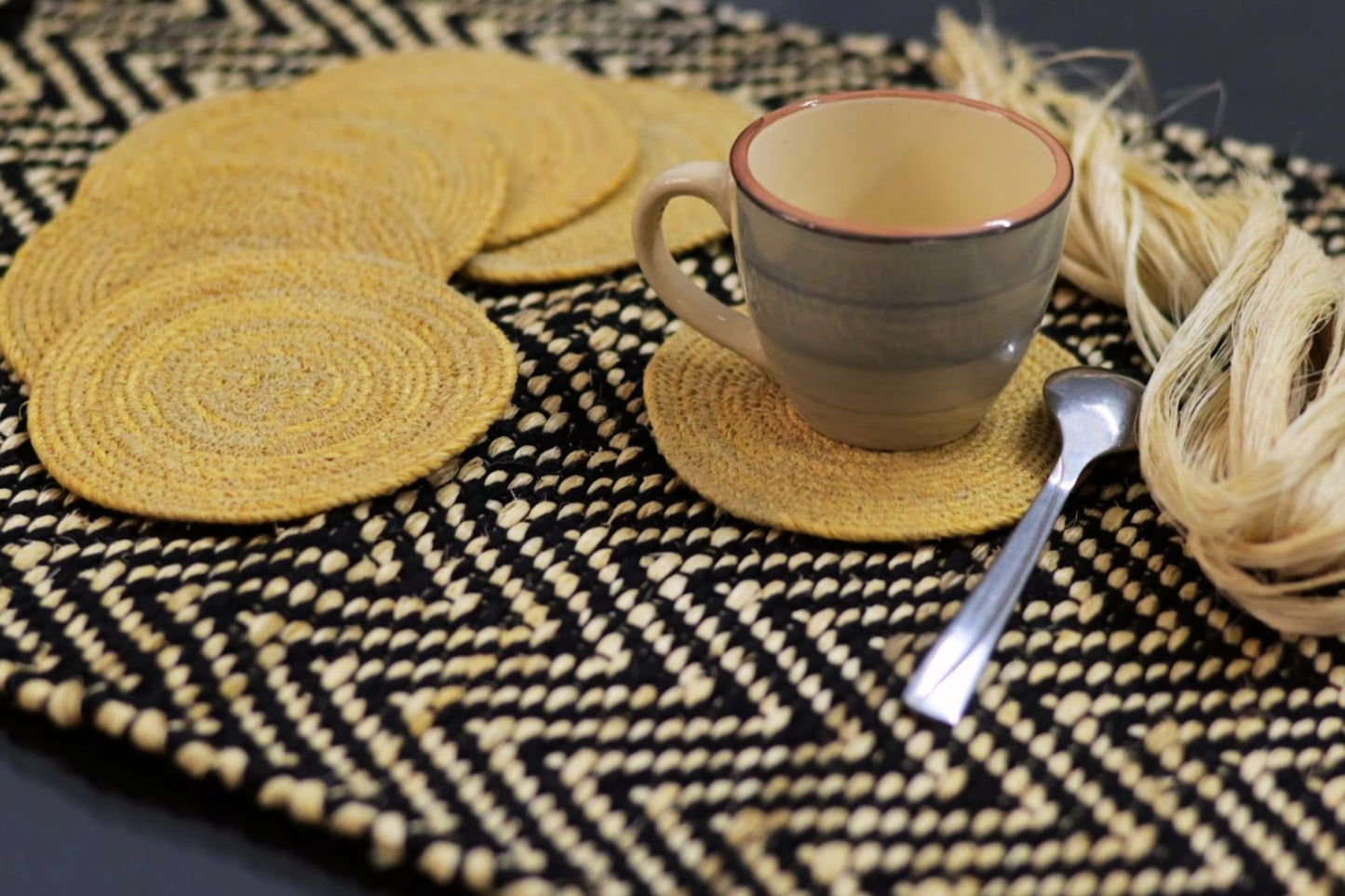 Banana Fiber Coaster, Set-Beach Rope Coasters, Set- Coaster for Table Decor, Set of 6 Drink Coasters, Coaster Set from Natural Material